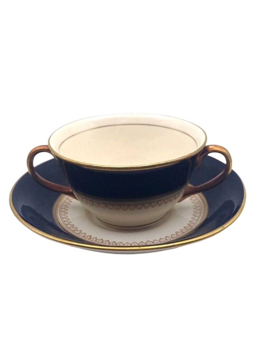 Soup Bowl & Saucer Set Fondeville Ambassador Ware Blue Cream England Vintage MCM
